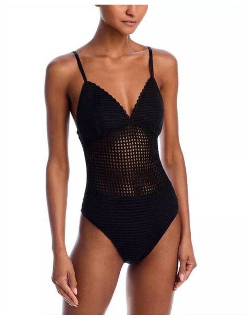 Kobi Halperin Everleigh Black Crochet One-Piece Swimsuit with Scallop Trim